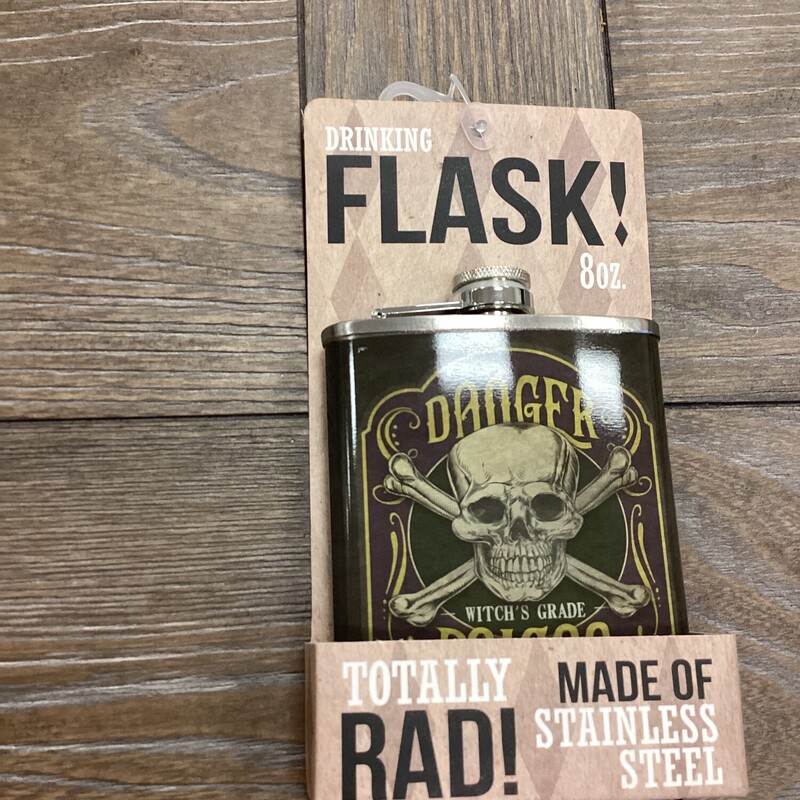 DANGER Flask, Black, Skull
4in wide x 1in deep x 6in tall