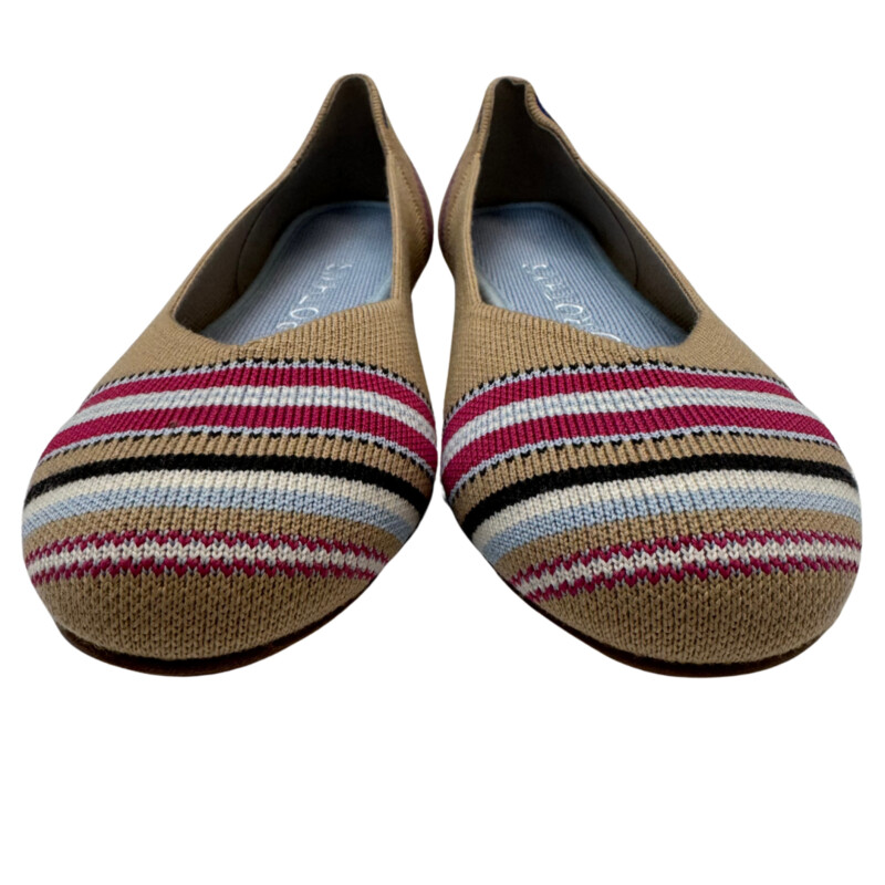 New Rothys Merino Striped Flats<br />
Rounded Toe<br />
Perfect for Spring and Summer!<br />
Taupe with MultiColor Stripes<br />
Size: 8.5
