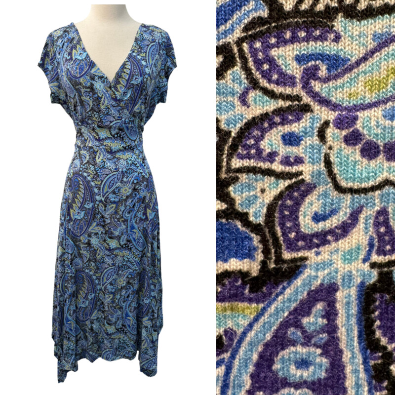 Lascana Short Sleeve MaxiDress
Belted Waist
Paisley Print
Colors:  Blues, Lime Green and Black
Size: Small