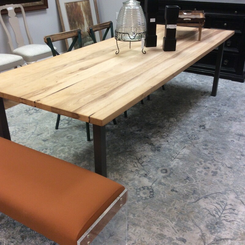 Pecan Wood Dining Table with metal legs, Size: 102x40x29.