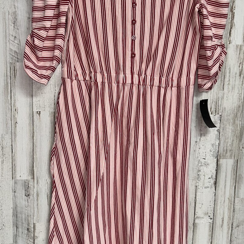 M Red Striped Button Dres