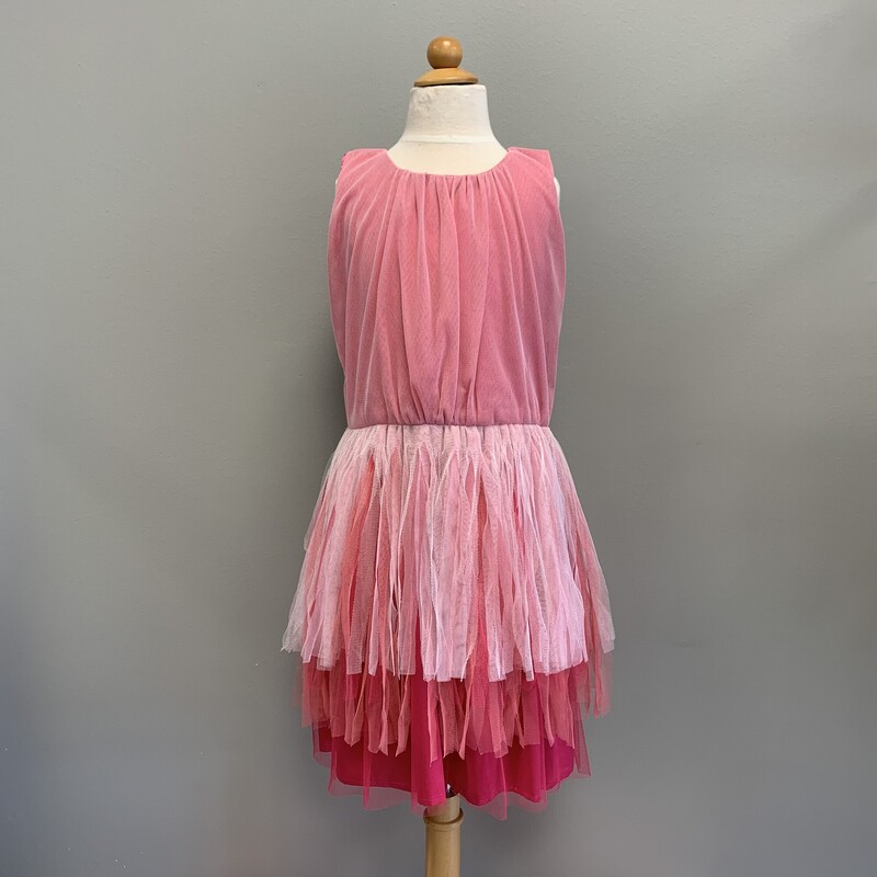 Layered tulle dress, lined in satin, with side zip closure