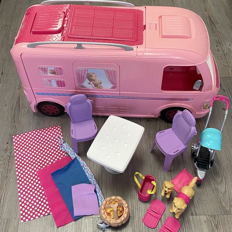 Barbie Doll Camper Van, Pink, Size: Pre-owned