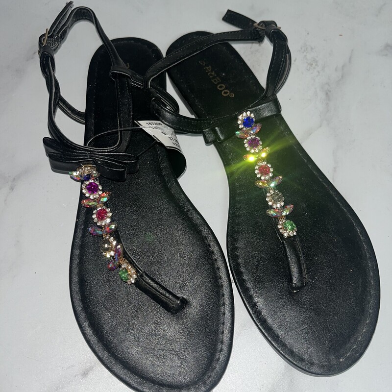 A8 Black Beaded Sandals, Black, Size: Shoes A8