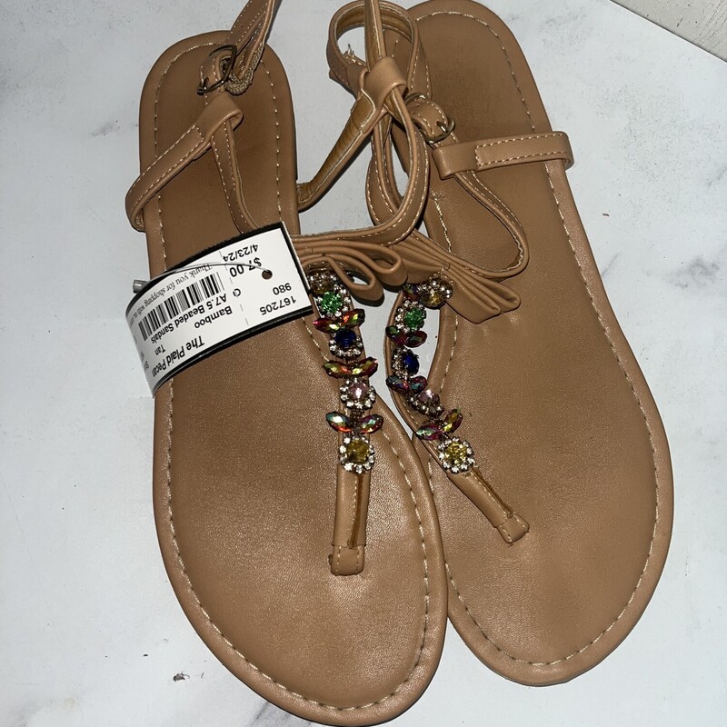A7.5 Beaded Sandals, Tan, Size: Shoes A7.5