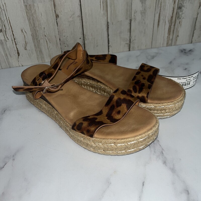 A7 Leopard Suede Sandals, Brown, Size: Shoes A7