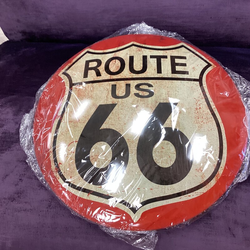 ROUTE 66, Red, Round
16in wide x 16in tall x 2in deep
