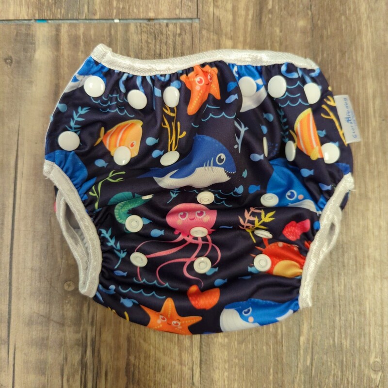 Ocean Print Swim Diaper, Navy, Size: Baby O/S