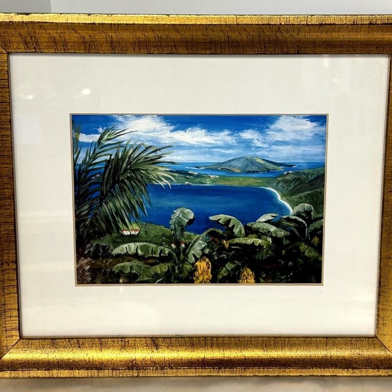 Pam Larsen Magens Bay Oil Painting
Blue Green Gold White
Size: 11.5 x 9.5H