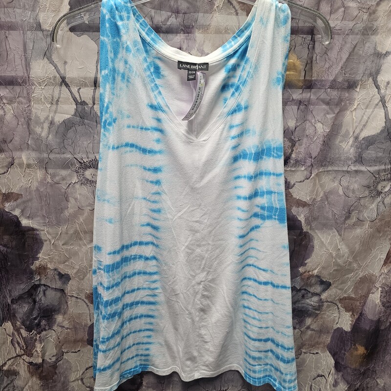 Knit tank in blue and white tie dye print