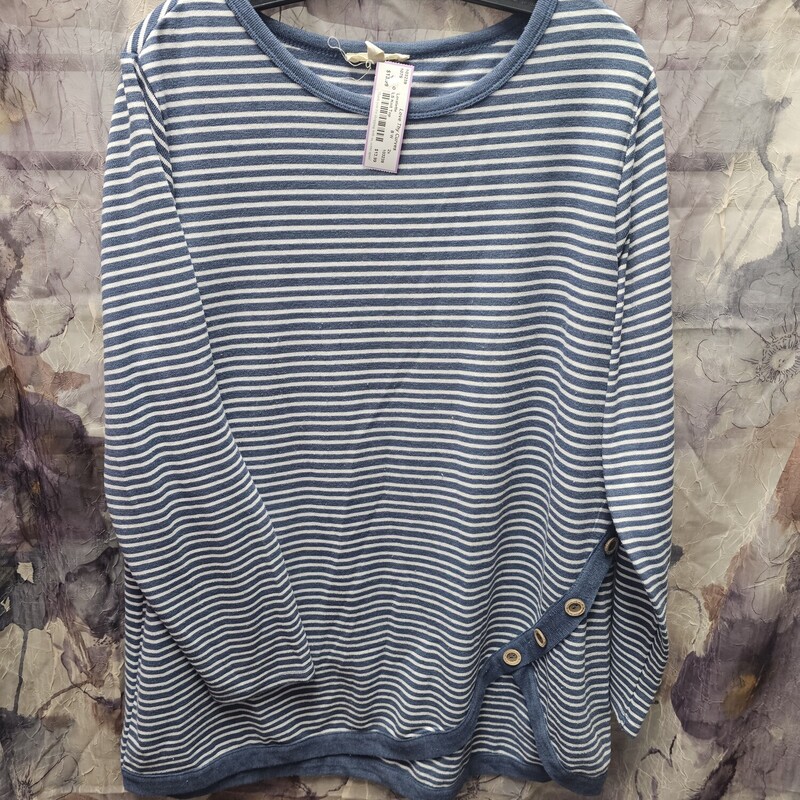 Super cute long sleeve knit top in a blue and white stripe with buttons for added fashion