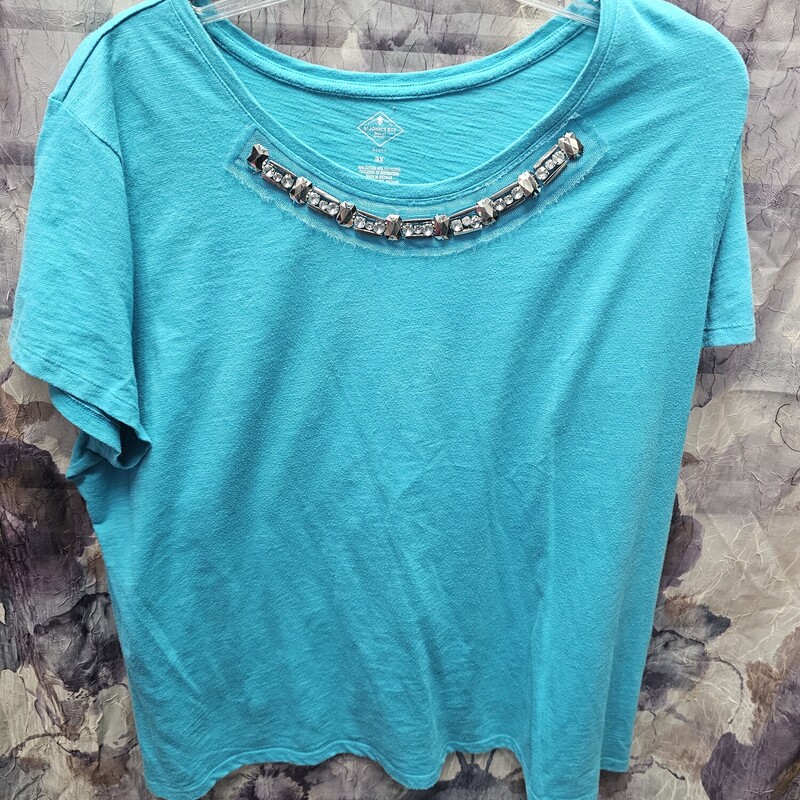 Super cute short sleeve te in blue with rhinestone bling on the neck