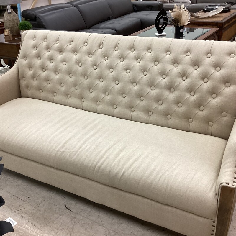 Canvas Tufted Sofa, Lt Wood, Beige
72in wide