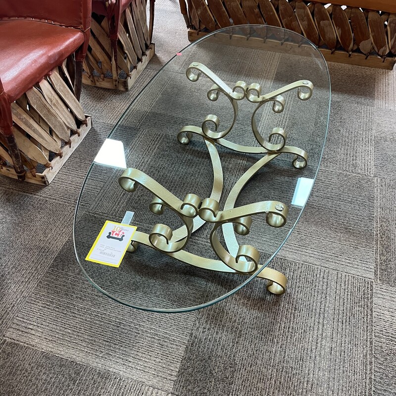 Glass/Gold Oval Coffee Table