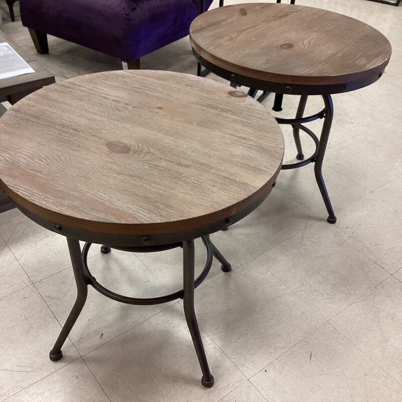 S/2 Rustic Round End Tables, Gunmetal, Corkscrew
24in wide x 24in deep x 23in tall
adjustable height