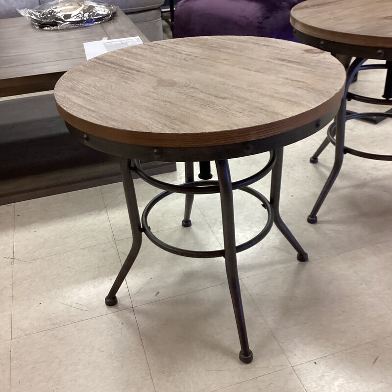 S/2 Rustic Round End Tables, Gunmetal, Corkscrew<br />
24in wide x 24in deep x 23in tall<br />
adjustable height