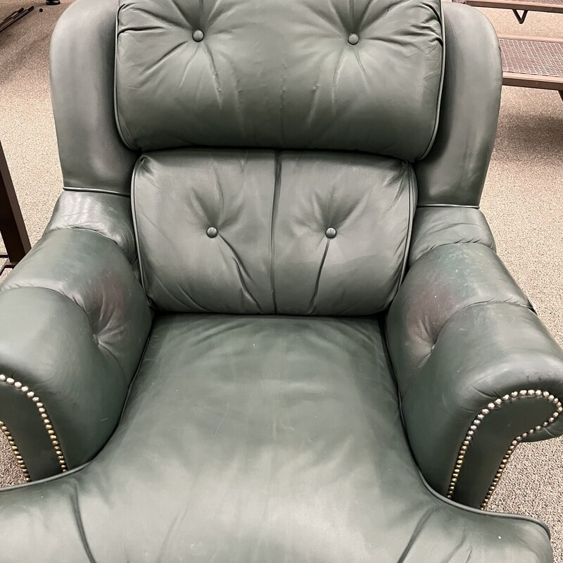 Green Leather Chair W/ Ottoman