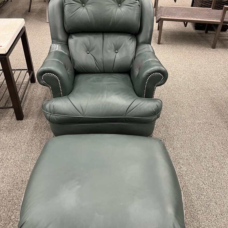 Green Leather Chair W/ Ottoman