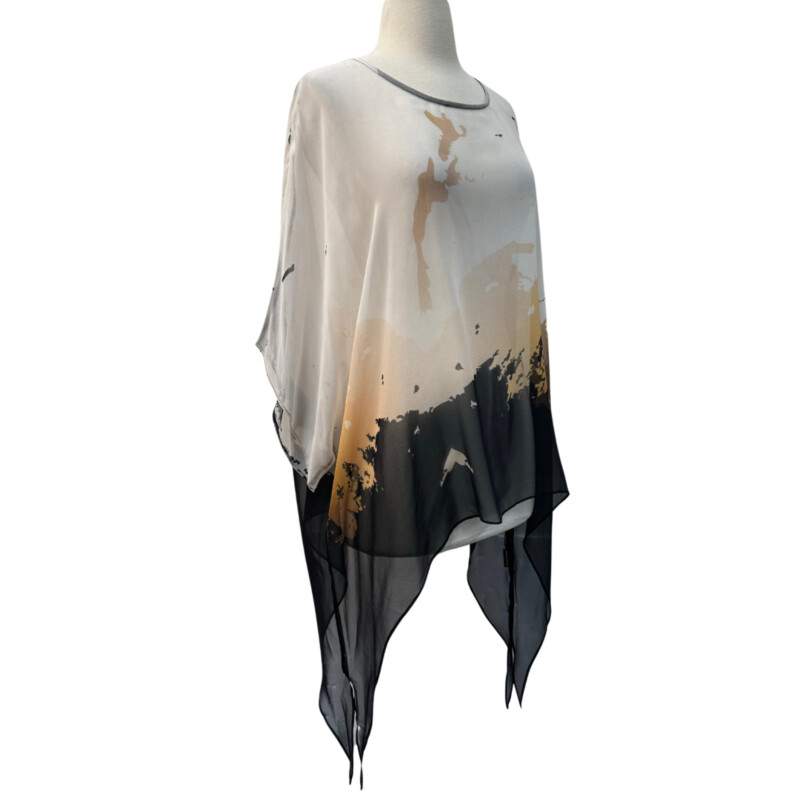 Cocoon House Poncho
100% Silk
Kimono Styling
White, Gray, and Gold
One Size
Retails at $150.00