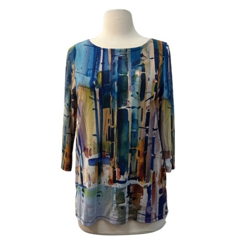 FDJ Mesh Overlay Top
Watercolor Pattern
Blue with Multiple Colors
Size: Small