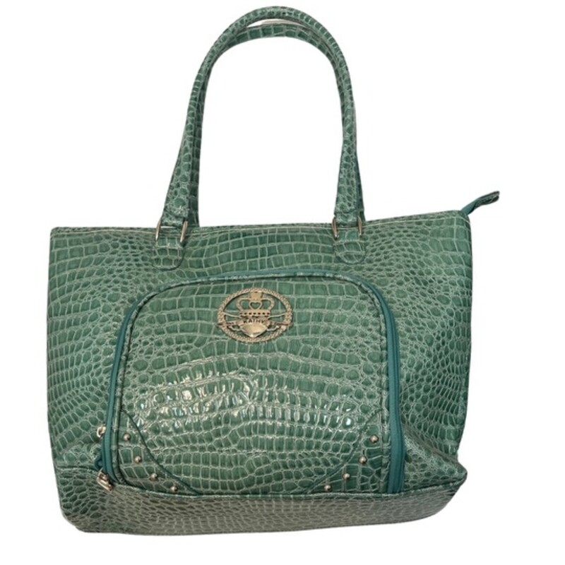 New Kathy Van Zeeland Tote Bag and Travel Bag<br />
2 Piece Set<br />
Vegan Leather<br />
Reptile Print<br />
Color: Seafoam,
