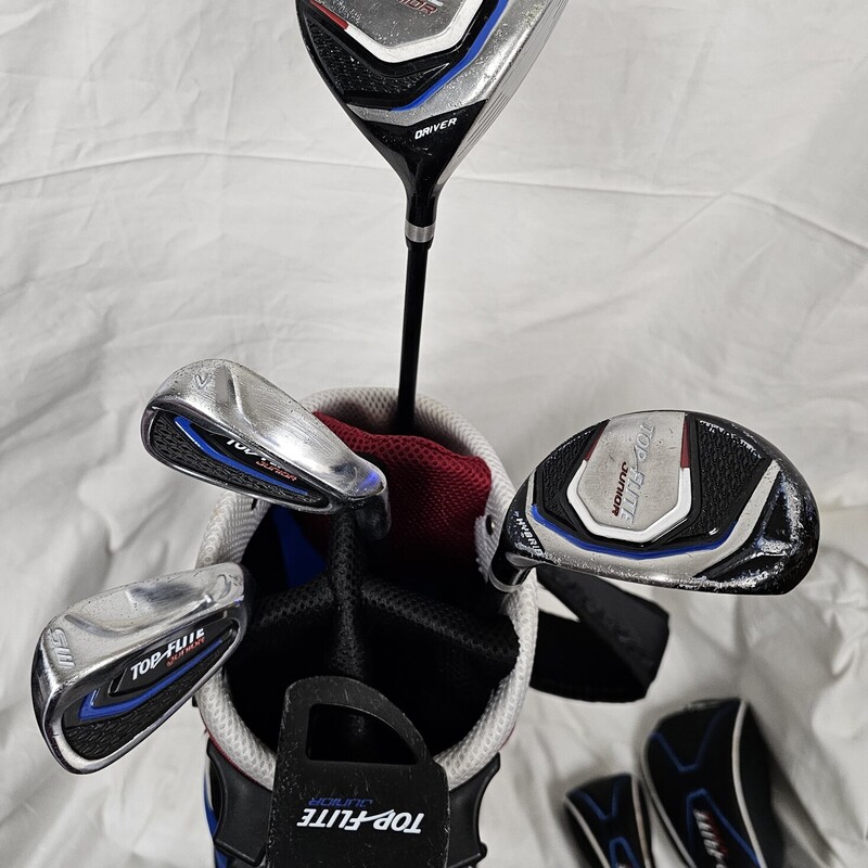 Pre-owned Top Flite Junior Golf Set, 5 Clubs: Driver, Hybrid, 7 Iron, Sand Wedge, Putter, & Bag, Size: Jr (ages 5-9) Right Hand