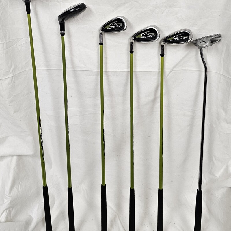 Pre-owned Paragon Rising Star Junior Golf Club Set, 6 Clubs: Fairway Driver, Hybrid, 7 Iron, 9 Iron, D Wedge, Odyssey White Hot Putter,  & Callaway Bag Size: Jr. Left Hand (Ages 7-12)