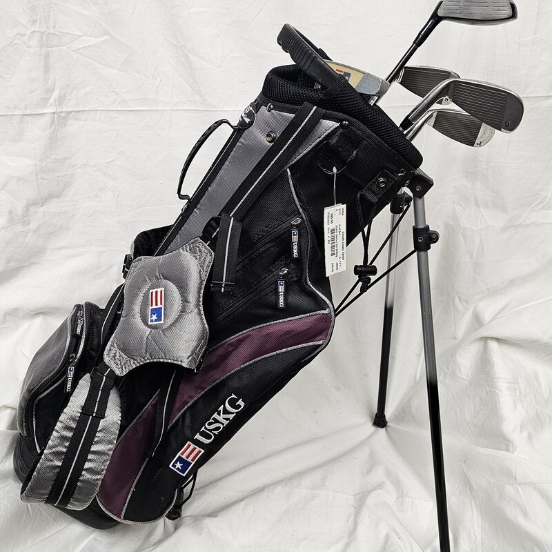 US Kids Golf Starter W/Bag, 5 Clubs: Fairway Driver, 8 Iron, 9 Iron, Pitching Wedge, & Putter. Size: Jr. Right Hand Ages 5-12