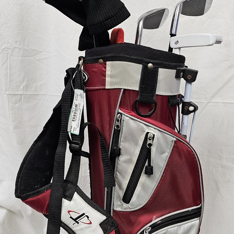 Pre-owned Tour Edge Jr Golf Set with Bag, 5 Clubs: Driver, Hybrid, 7/8 Iron, 9/P Iron/Wedge, & Putter.  Size: Jr. Right Hand, (Ages 5-10)