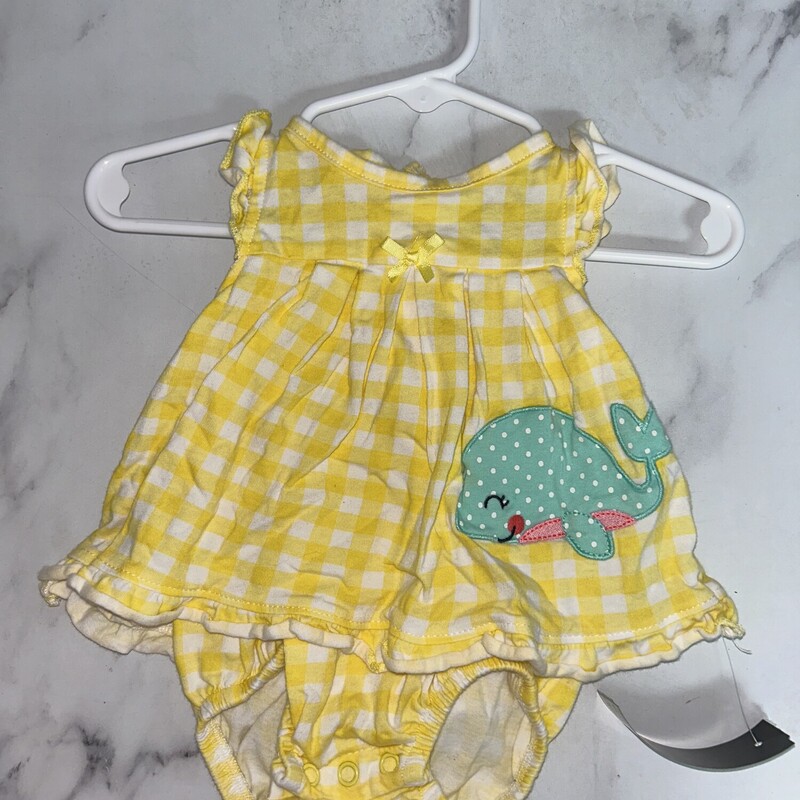 0/3M Yellow Whale Onesie, Yellow, Size: Girl NB-3m