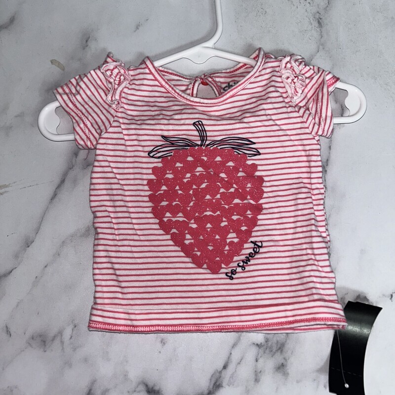 0/3M Pink Strawberry Tee, White, Size: Girl NB-3m