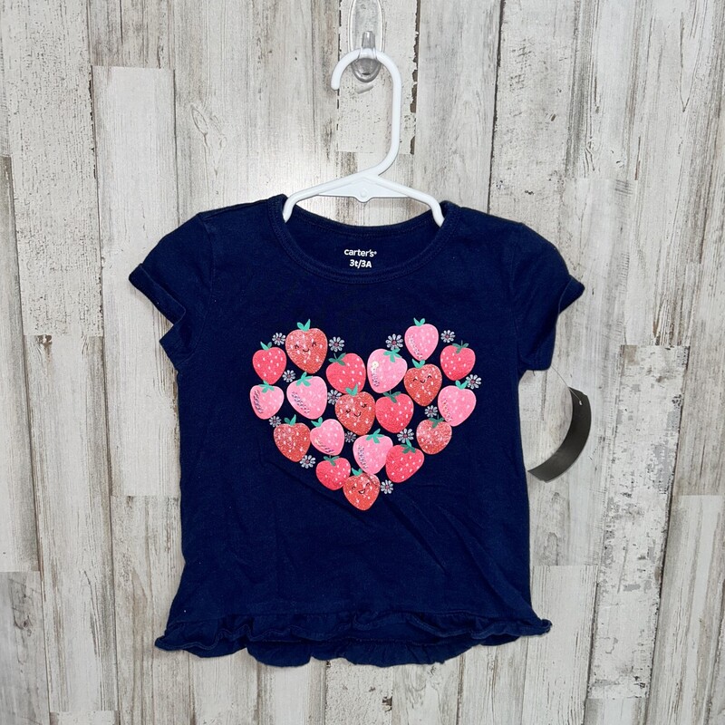 3T Navy Strawberry Tee, Navy, Size: Girl 3T