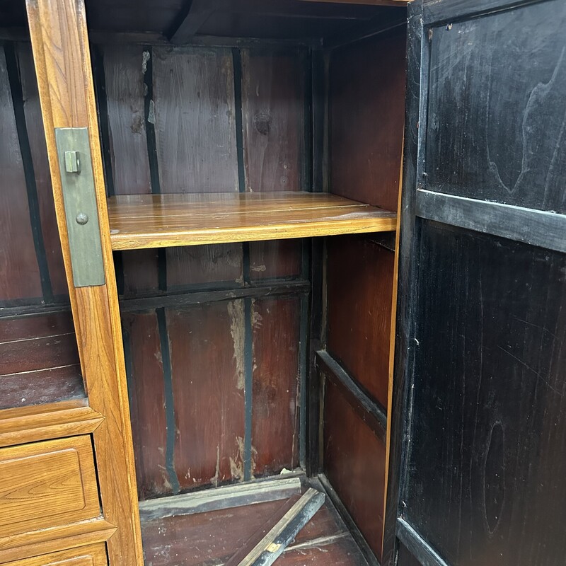 Rustic Asian Wardrobe, Wood. In 2pc for Easy Transport.
Size: 66x42x22