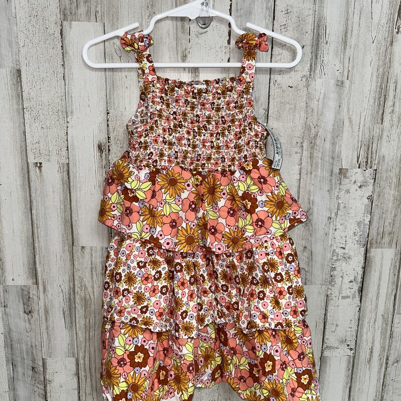 3T Brown Floral Tier Dres, Brown, Size: Girl 3T