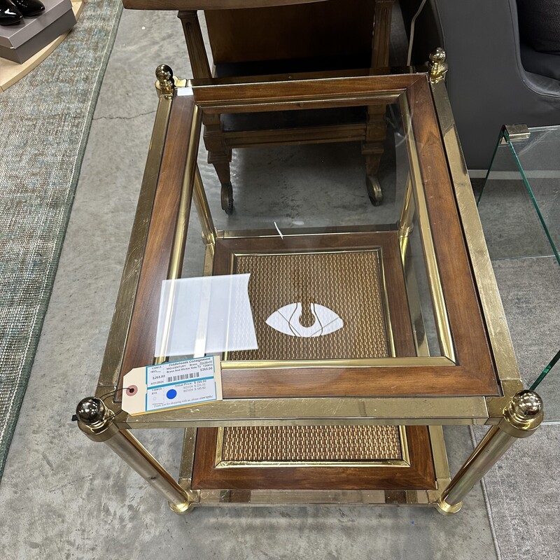 Brass And Wicker Side Table, Brass<br />
Size: 22x28x22