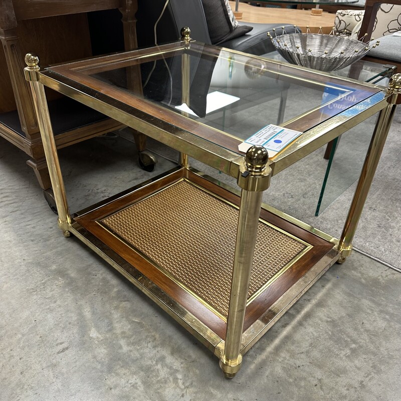 Brass And Wicker Side Table, Brass
Size: 22x28x22
