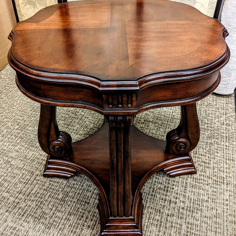 Broy Wood Scroll Bottom Accent Table
Brown Size: 28 x 27H