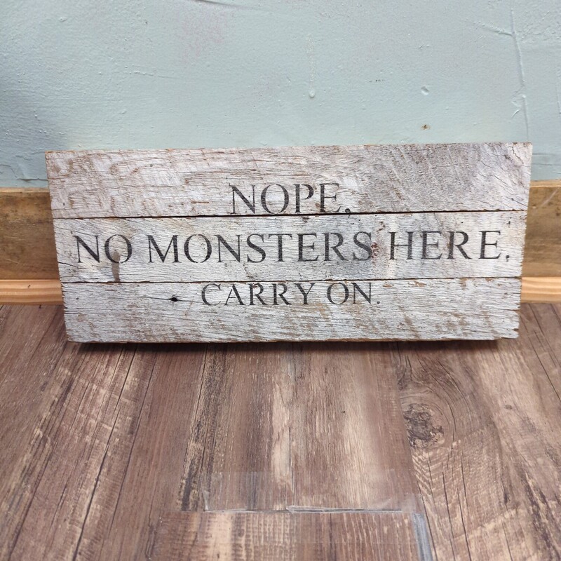 Nope No Monsters Sign, Wood, Size: Home Decor