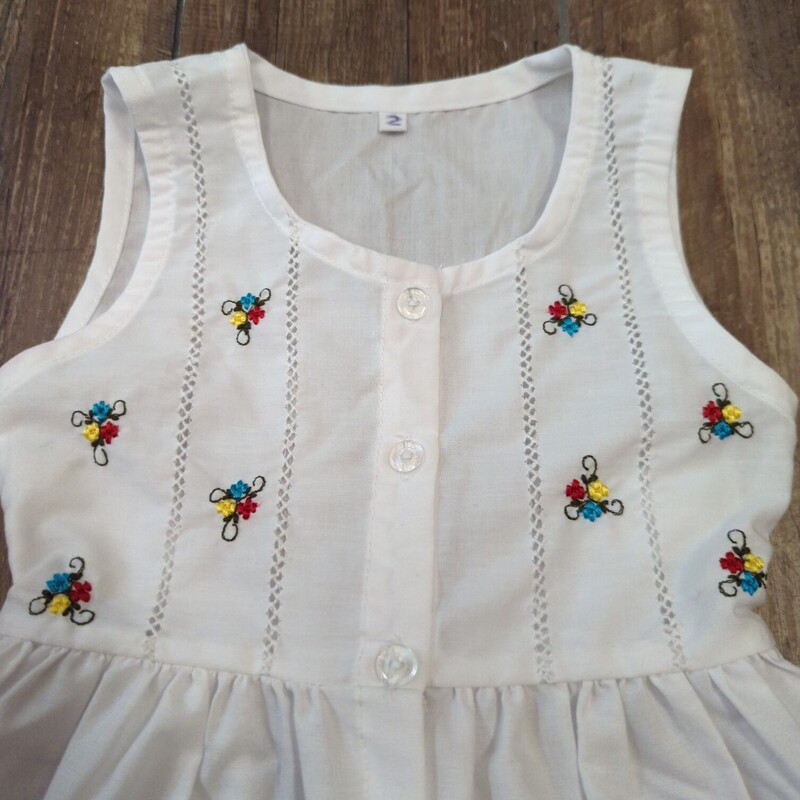 Cotton Ebroider Button, White, Size: 2 Toddler