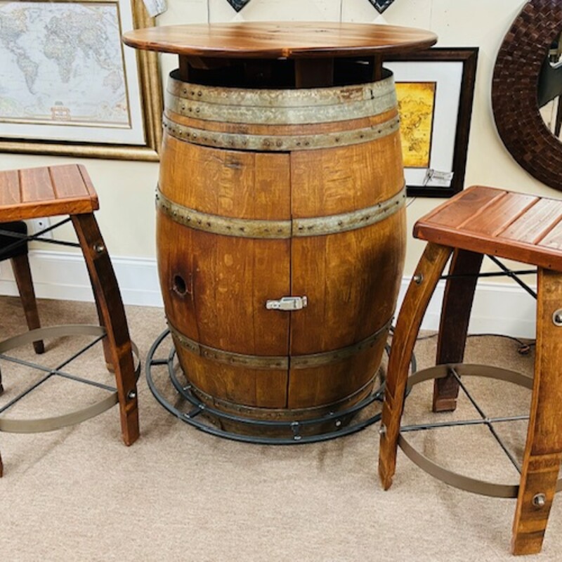 Taransaud Oak Wine Barrel Pub Set
Made in France
2 stools included
Brown Silver
Table Top: 30W
Table Base: 35W
Tabel Height: 40H
Stools: 18.5 x 28H
