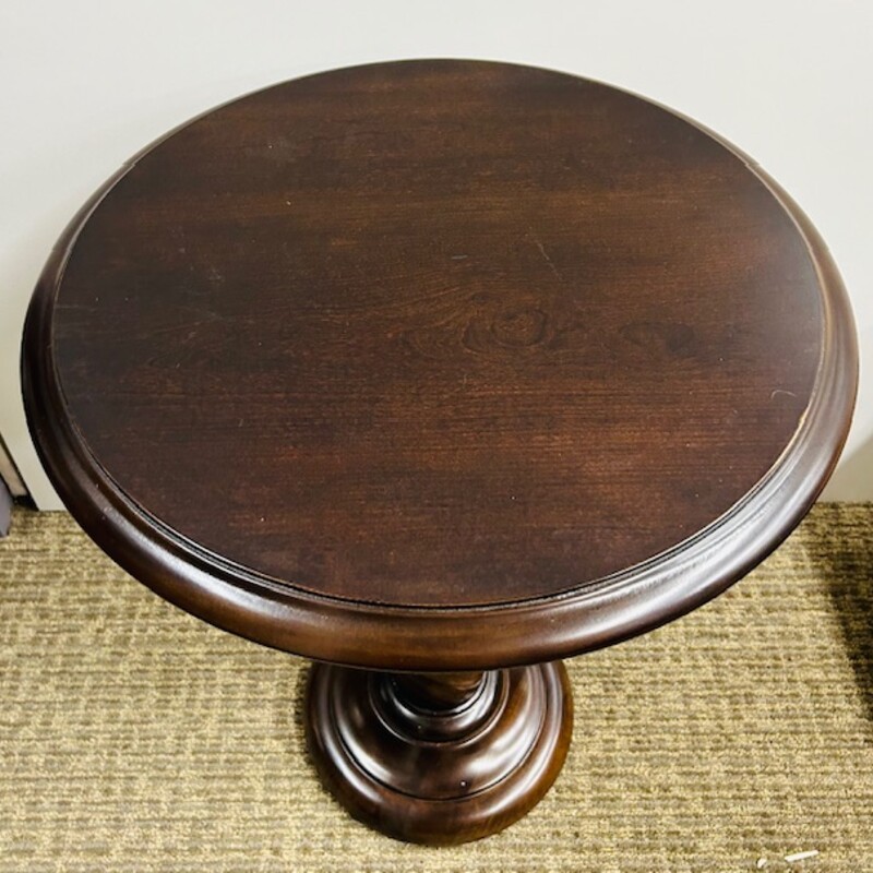 Spindle Wood Accent Table<br />
Brown Size: 20 x 26H<br />
As Is - surface blemish on top
