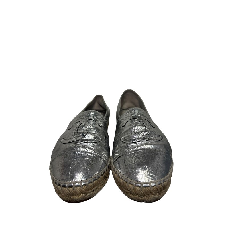 Chanel Espadrilles, Silver, Size: 39<br />
<br />
Date Code: G29762<br />
<br />
Note: Scuffs on front of shoes