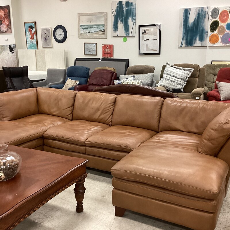 3 Pc Leather Sectional, Carmel, 2 Chaises
129 in w