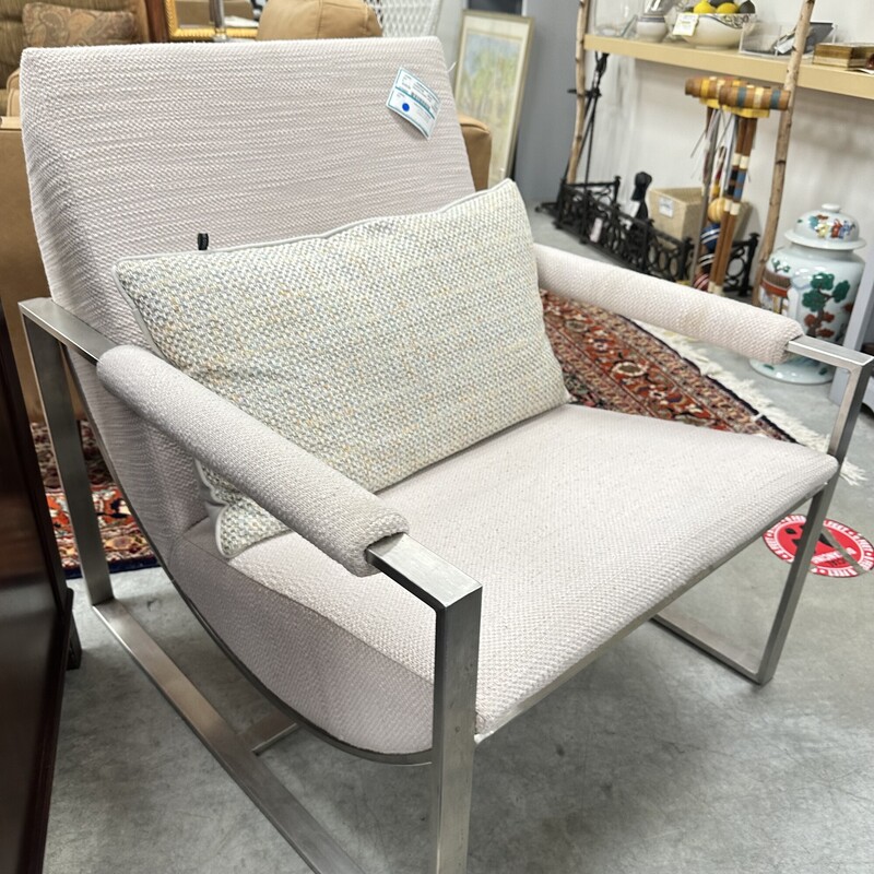 West Elm Bower Chair, Metal Frame with Tan Upholstery<br />
Size: 28W