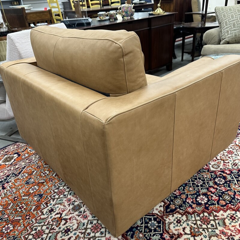 Leather Mid Century Modern Armchair, Tan. Includes pillows.<br />
Size: 41W
