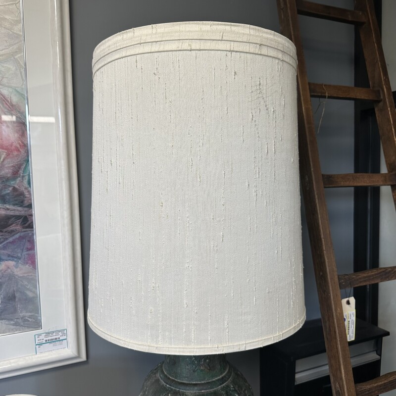 Large Verdigris Pottery Lamp, Includes large lamp shade (but does not attach to it)
Size: 48H