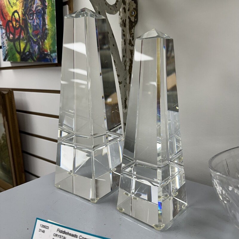 Pair Crystal Obelisks, Sold together as a PAIR.
Size: 12 & 10in