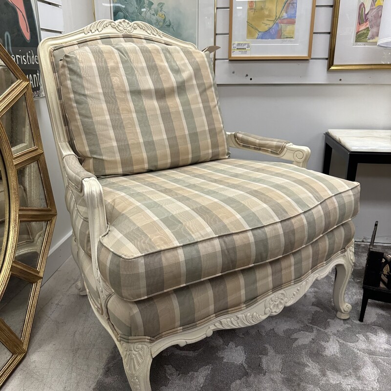 Custom Bergere Chair, Celery Green + Cream
Size: 32in W