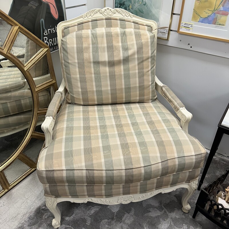 Custom Bergere Chair, Celery Green + Cream
Size: 32in W