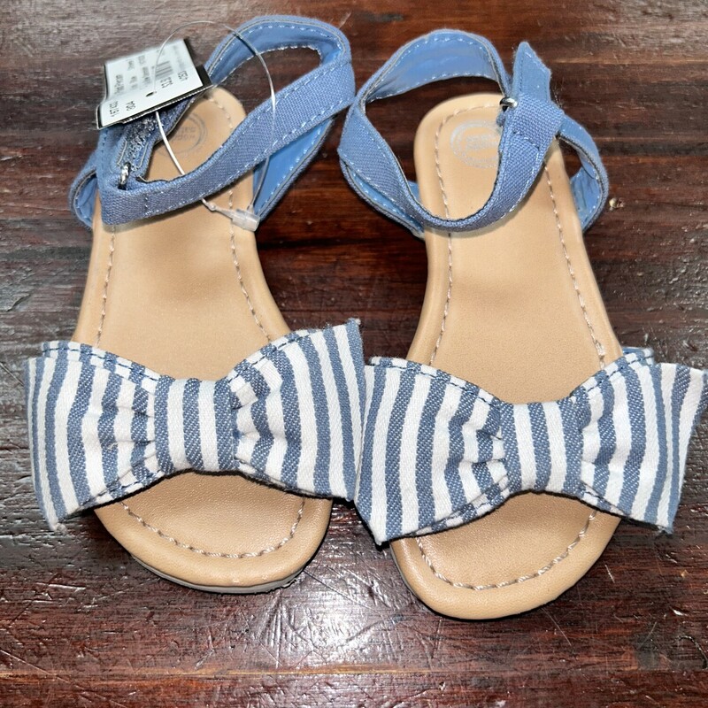 7 Blue Stripe Bow Sandals, Blue, Size: Shoes 7